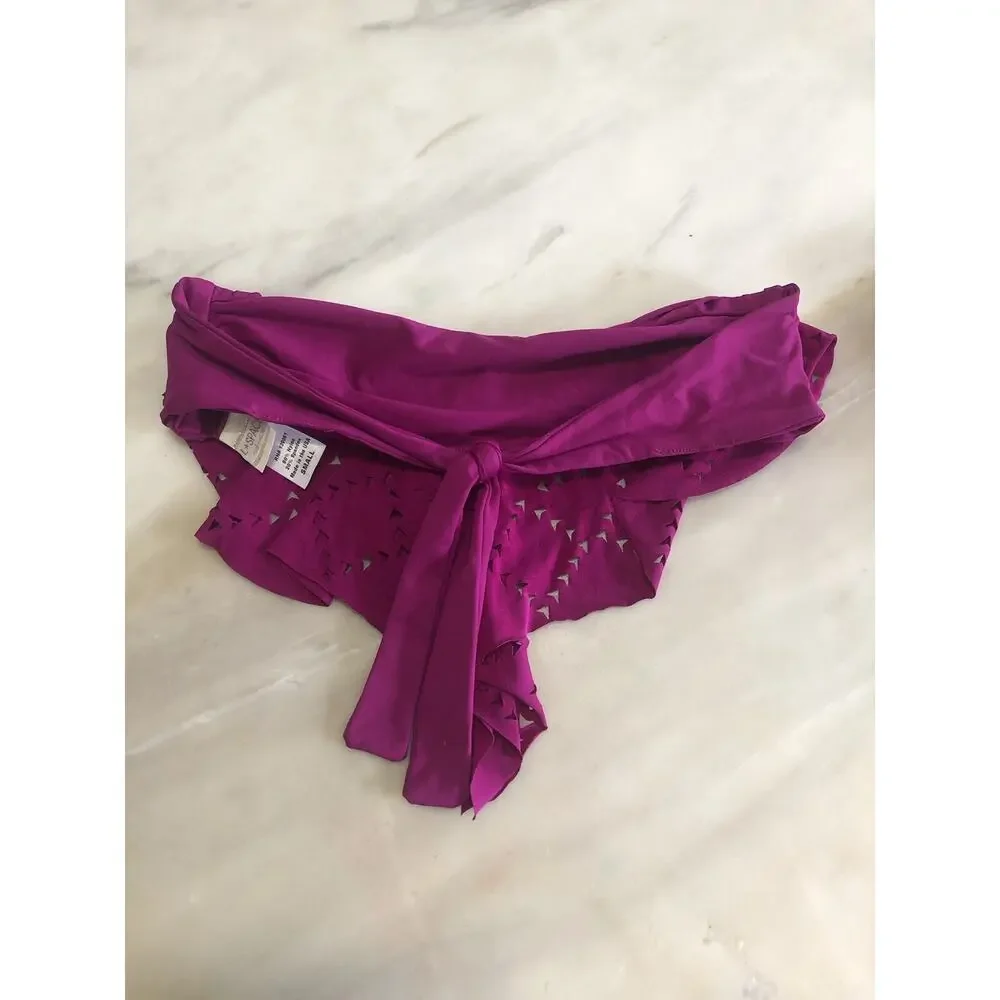 L*SPACE L SPACE Perforated Cutout Ruffle Bandeau Swimsuit Bikini Top Women's S